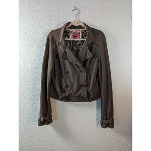 Free People Size 10 Dark Brown Army Cotton Blend Coat with Pockets